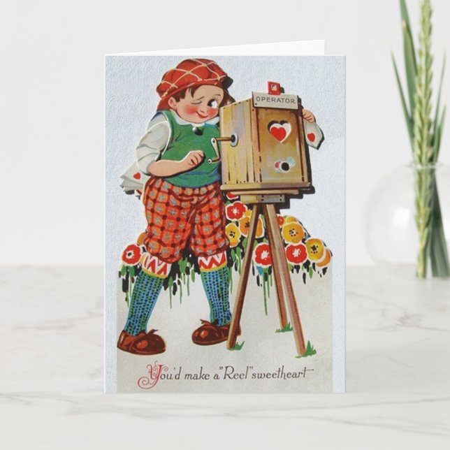 Retro Camera Man Filmmaker Valentine's Day Card (Front)