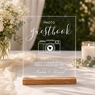 Retro Camera Personalised Wedding Photo Guestbook Acrylic Sign