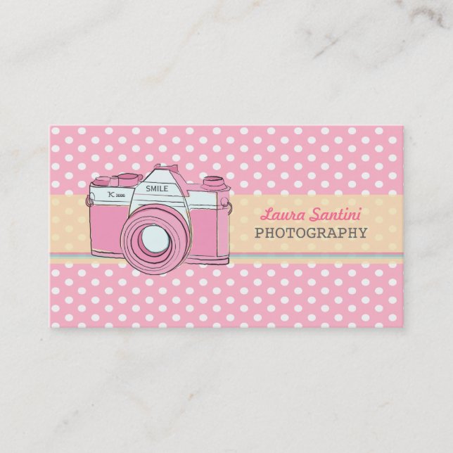 Retro Camera Photography Polka Dot Business Cards (Front)