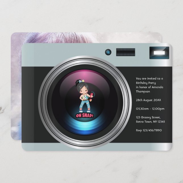 Retro Camera Selfie Birthday Party Photo Invitation (Front/Back)