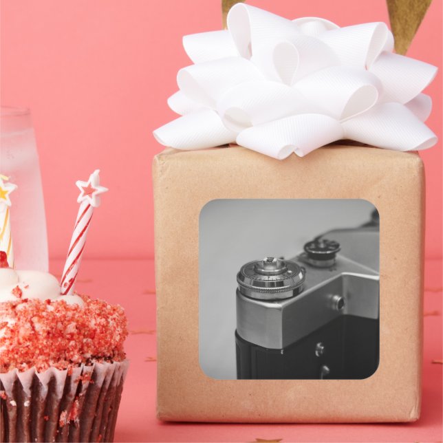 Retro camera square sticker (Party)
