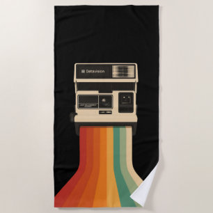 Retro Camera with Rainbow Print Beach Towel