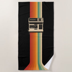 Retro Camera with Rainbow Print Beach Towel