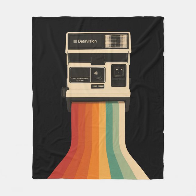 Retro Camera with Rainbow Print Fleece Blanket (Front)