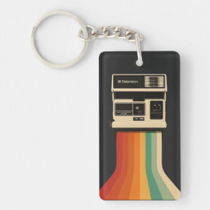 Retro Camera with Rainbow Print Key Ring