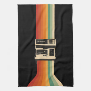 Retro Camera with Rainbow Print Tea Towel