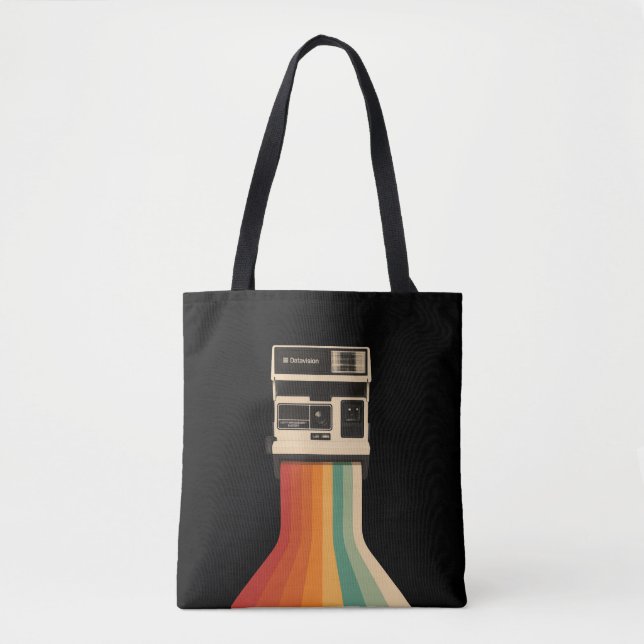 Retro Camera with Rainbow Print Tote Bag (Front)
