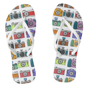 Retro Cameras Colorful Illustrated Pattern Photo Jandals