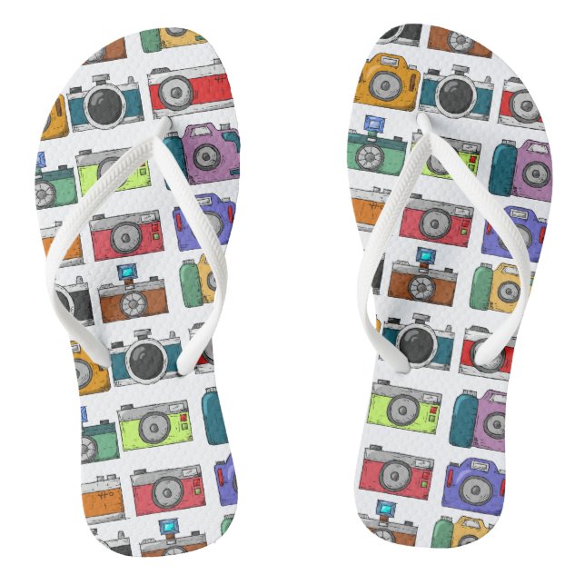Retro Cameras Colourful Illustrated Pattern Photo Jandals (Footbed)
