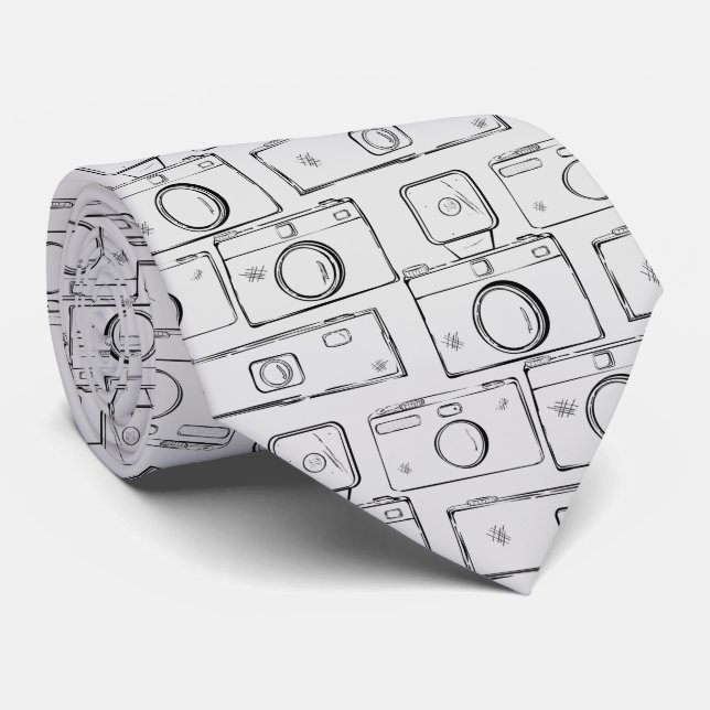 Retro Cameras Sketch Neck Tie (Rolled)