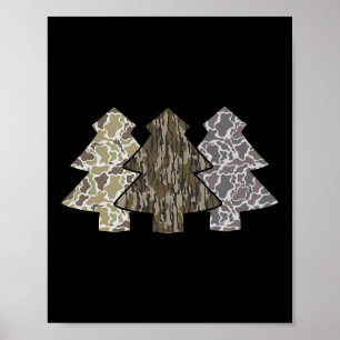 Retro Camo Christmas Trees Hunting Xmas Reindeer D Poster