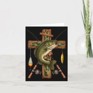 Retro Camo Cross Fishing Rod Hook B Christian Fish Card