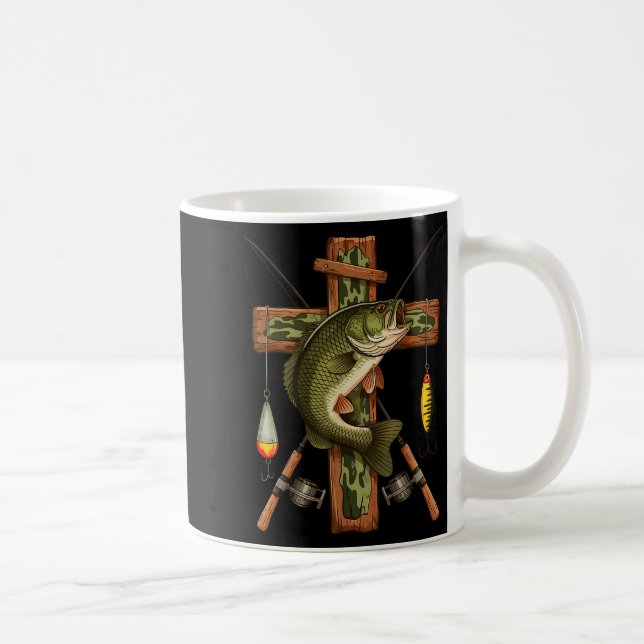 Retro Camo Cross Fishing Rod Hook B Christian Fish Coffee Mug (Right)
