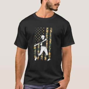 Retro Camo Flag Baseball Player Vintage Patriotic T-Shirt