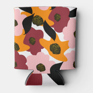 Retro Camouflage Flowers: Vintage Hand Drawing Can Cooler
