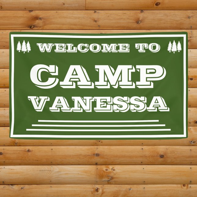 Retro Camp Bach Personalised Forest Green Welcome Banner (Camp Bach Personalized Retro Welcome Banner)