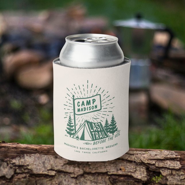 Retro Camp Bachelorette Girls Camping Weekend Can Cooler (Creator Uploaded)