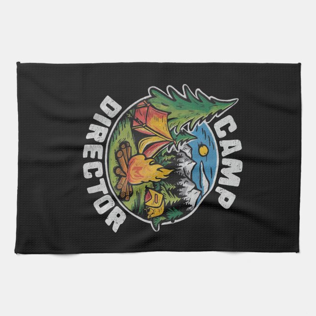Retro Camp Director Camping Summer Camp Funny Camp Tea Towel (Horizontal)