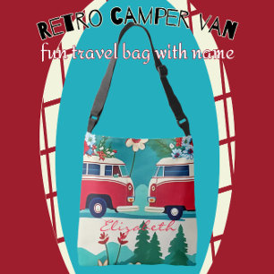 Retro Camper Bus Hippie Flower Fun Crossbody Bag