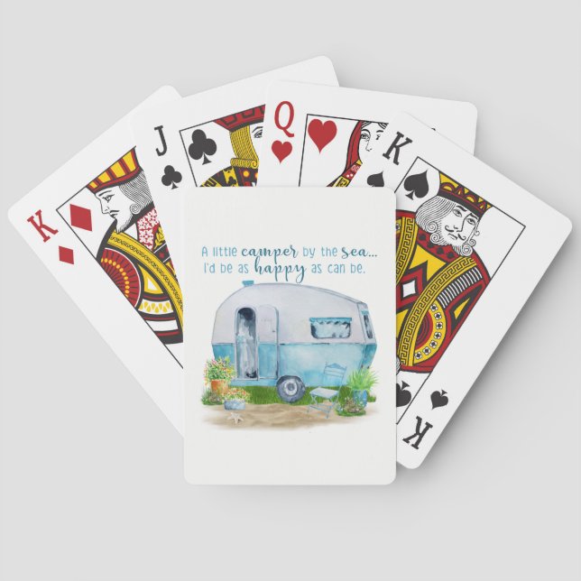 Retro Camper Caravan Watercolor Playing Cards (Back)
