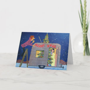 RETRO CAMPER COUPLE CHRISTMAS GREETING CARD