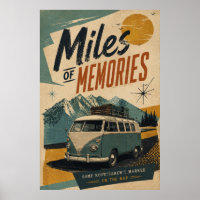 Retro Camper Miles Memories Mountain Travel Art