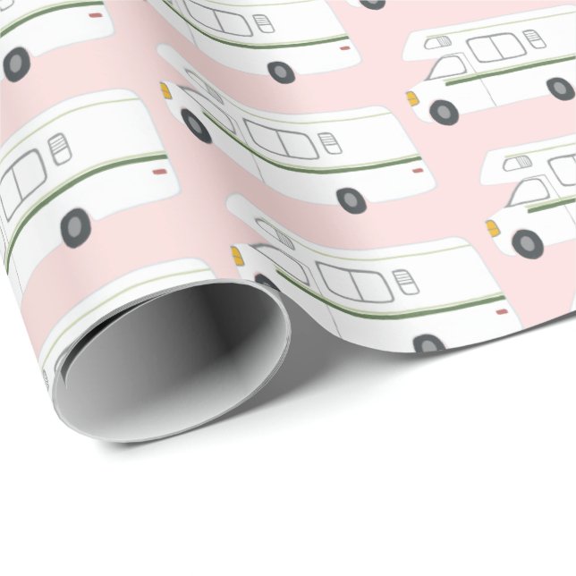 Retro Camper Motorhome pink wrapping paper (Roll Corner)