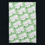 Retro Camper Motorhome RV green kitchen towel<br><div class="desc">Decorate your kitchen with this cool towel. Makes a great housewarming or anniversary gift! 
You can customise it and add text too.
Check my shop for lots more colours and patterns plus matching kitchen stuff!</div>