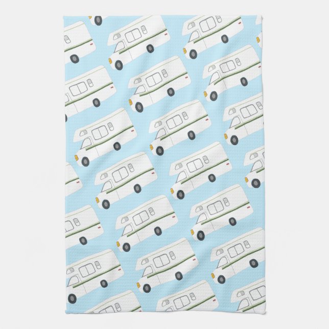Retro Camper Motorhome RV pink kitchen towel (Vertical)