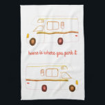 Retro Camper Motorhome RV rust kitchen towel<br><div class="desc">Decorate your kitchen with this cool towel. Makes a great housewarming or anniversary gift! 
You can customise it and add text too.
Check my shop for lots more colours and patterns plus matching kitchen stuff!</div>