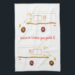 Retro Camper Motorhome RV rust kitchen towel<br><div class="desc">Decorate your kitchen with this cool towel. Makes a great housewarming or anniversary gift! 
You can customise it and add text too.
Check my shop for lots more colours and patterns plus matching kitchen stuff!</div>