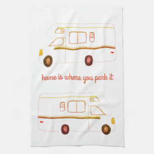 Retro Camper Motorhome RV rust kitchen towel