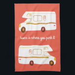 Retro Camper Motorhome RV rust red kitchen towel<br><div class="desc">Decorate your kitchen with this cool towel. Makes a great housewarming or anniversary gift! 
You can customise it and add text too.
Check my shop for lots more colours and patterns plus matching kitchen stuff!</div>