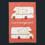 Retro Camper Motorhome RV rust red kitchen towel<br><div class="desc">Decorate your kitchen with this cool towel. Makes a great housewarming or anniversary gift! 
You can customise it and add text too.
Check my shop for lots more colours and patterns plus matching kitchen stuff!</div>
