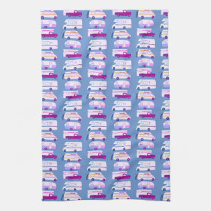 Retro Camper Motorhome RV Vanlife Blue Purple Tea Towel