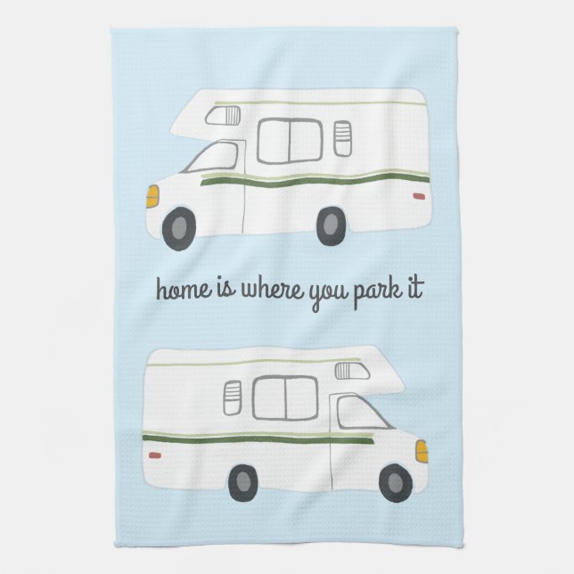 Retro Camper Motorhome RV Vanlife Green Tea Towel (Vertical)