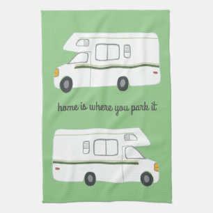 Retro Camper Motorhome RV Vanlife Green Tea Towel