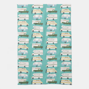Retro Camper Motorhome RV Vanlife Teal Tea Towel