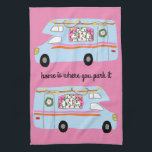 Retro Camper Motorhome RV Vanlife Xmas Tea Towel<br><div class="desc">Decorate your kitchen with this cool towel. Makes a great housewarming or anniversary gift!
You can customise it with your own text too.
Check my shop for lots more colours and patterns plus matching kitchen stuff!</div>