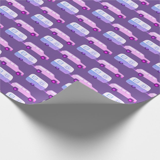 Retro Camper Motorhome Trailer Pink Purple Wrapping Paper (Corner)