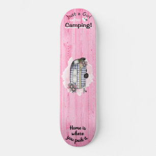 Retro Camper Sayings Just A Girl Loves Camping Skateboard