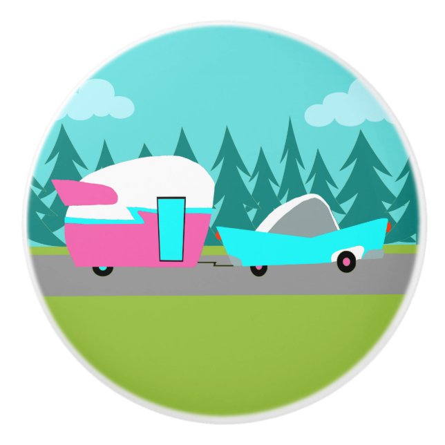 Retro Camper / Trailer and Car Ceramic Pull (Front)