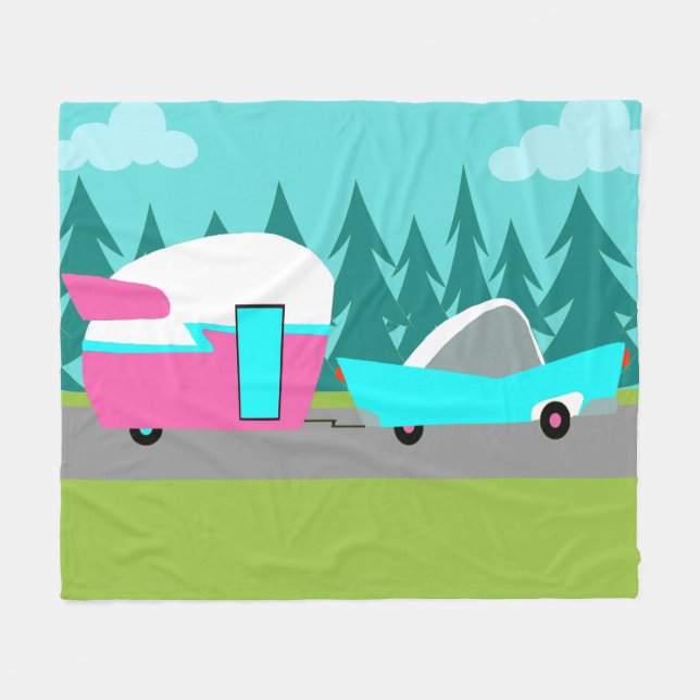 Retro Camper / Trailer and Car Fleece Blanket (Front (Horizontal))