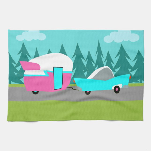 Retro Camper / Trailer and Car Kitchen Towel (Horizontal)