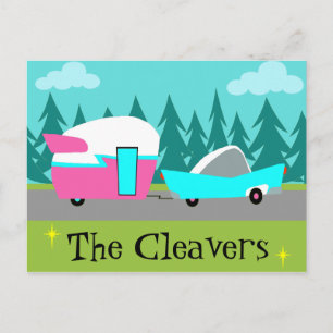 Retro Camper / Trailer and Car Postcard