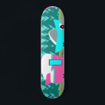 Retro Camper / Trailer and Car Skateboard<br><div class="desc">This Retro Camper / Trailer and Car Skateboard features a mid century modern, minimalist cartoon drawing that will leave you ready to take to the open road. An homage to the 1950s, this design features a vintage turquoise car with white top, pulling a kitschy travel trailer to its final destination....</div>