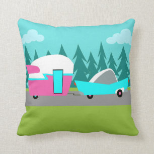 Retro Camper / Trailer and Car Throw Pillow
