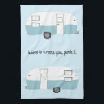 Retro Camper Trailer RV Motorhome Blue Tea Towel<br><div class="desc">Decorate your kitchen with this cool towel. Makes a great housewarming or anniversary gift! 
You can customise it and add text too.
Check my shop for lots more colours and patterns plus matching kitchen stuff!</div>