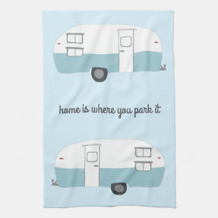 Retro Camper Trailer RV Motorhome Blue Tea Towel