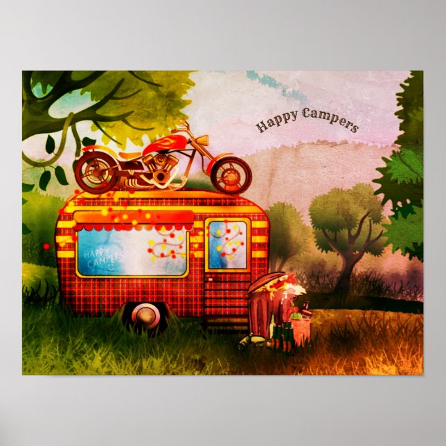Retro Camper Trailer Trash Happy Campers Custom Poster (Front)